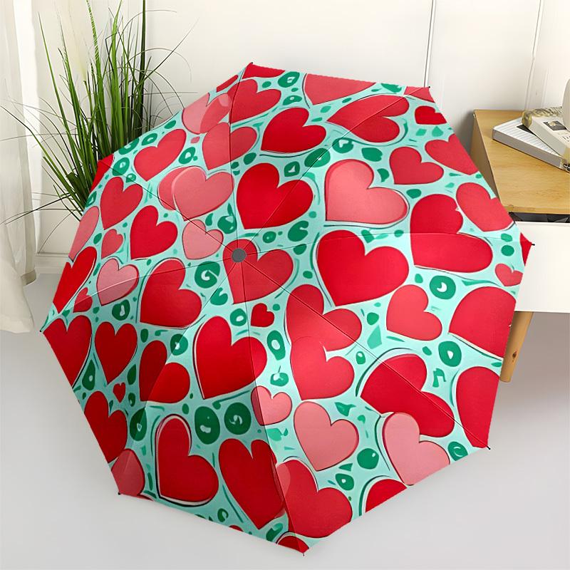 1pc Heart Pattern Automatic Umbrella | Portable Foldable 8-Rib Manual Open, Cute Birthday & Holiday Gift for Outdoor Yy260107089