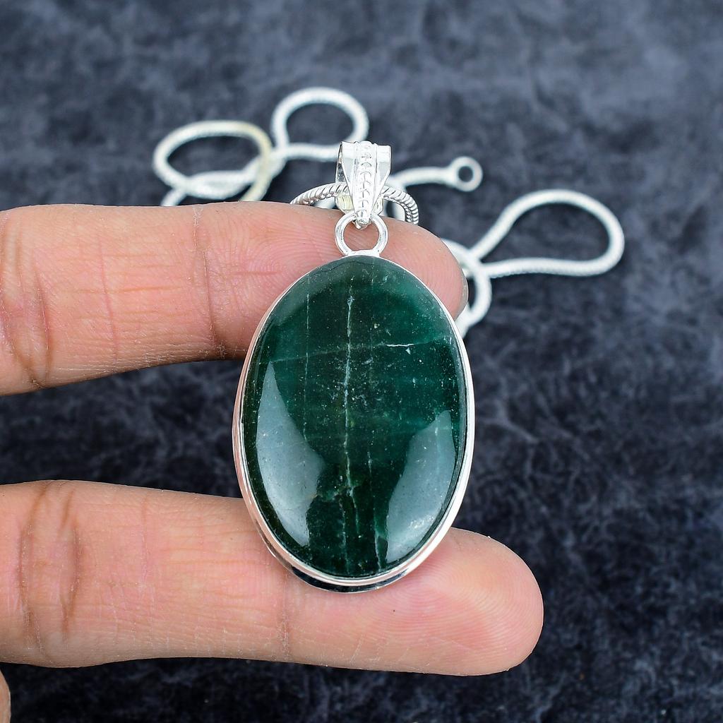 Green Aventurine Gemstone 925 Sterling Silver Jewelry Pendant 2.17" M-2867