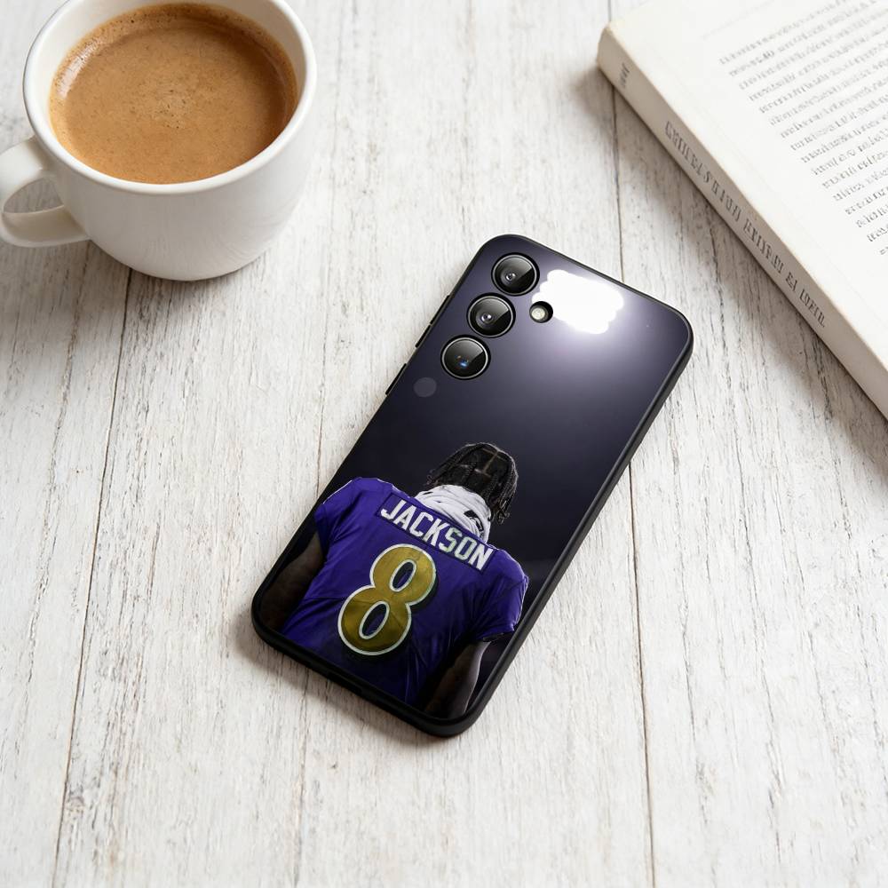 

L-Lamar Jackson Phone Case Black Silicone Soft For Samsung Galaxy A73,A72,A71,A70,A53,A52,A51 Samsung a12