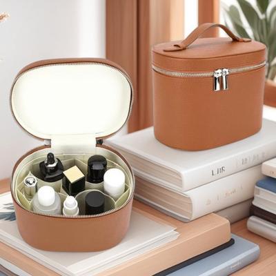 Lychee Pattern Simple PU Leather Double Zipper Waterproof Toiletry Makeup Bag Convenient Large Capacity Travel Skincare Storage Bag