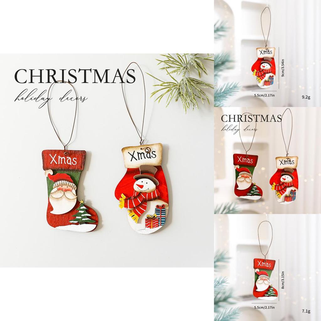 Christmas Hanging Tree Wooden Ornaments Featuring Santa Snowman Cheer Holiday