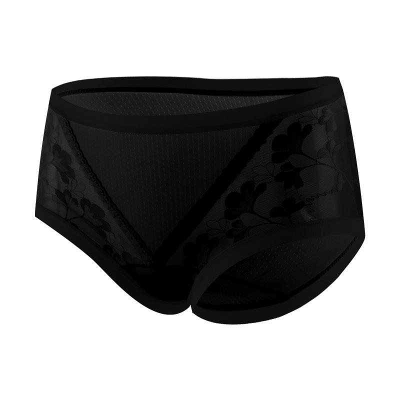 

Plus Size Ladies Spring and Summer Pure Lace Pure Cotton 10A Bacteriostatic Three Angle Briefs XL чорний