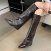Street Style Fashion Pointed Toe Buckle Strap Women Knee High Boots Thin Low Heels Party Winter Long Boots Ladies Shoes