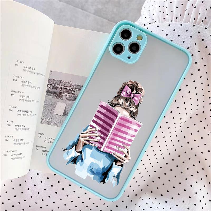 Read Book Coffee Girl Phone Case Cute Cover for Iphone X XS XR 17 16 15 13 14 12 11 Pro Max Mini 16 15 14 Plus Shockproof Cover