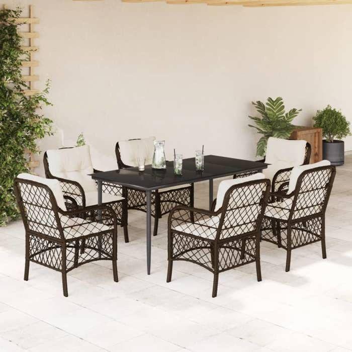 VidaXL Garden Dining Set with Cushions 7 Pcs, Patio Table and Chairs, Outdoor Furniture Terrace, Modern, 3212114