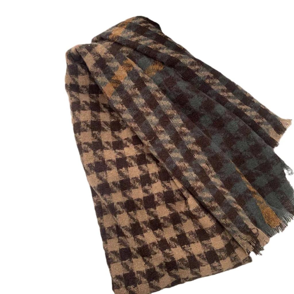 Tonglu Scarf Women's Houndstooth Shawl Dual-purpose Korean Version Versatile Warm New Winter Senior Student Scarf