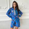 European and American Style Women's Spring and Autumn Casual Printed Long Sleeve Shirt and Shorts Two-Piece Set
