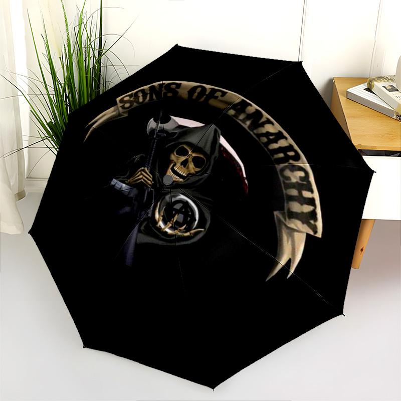 Sons Anarchy Characters Folding Umbrella 8 Paraphenoid Bones Suitable For All Seasons Light Travel Umbrella Three Folds