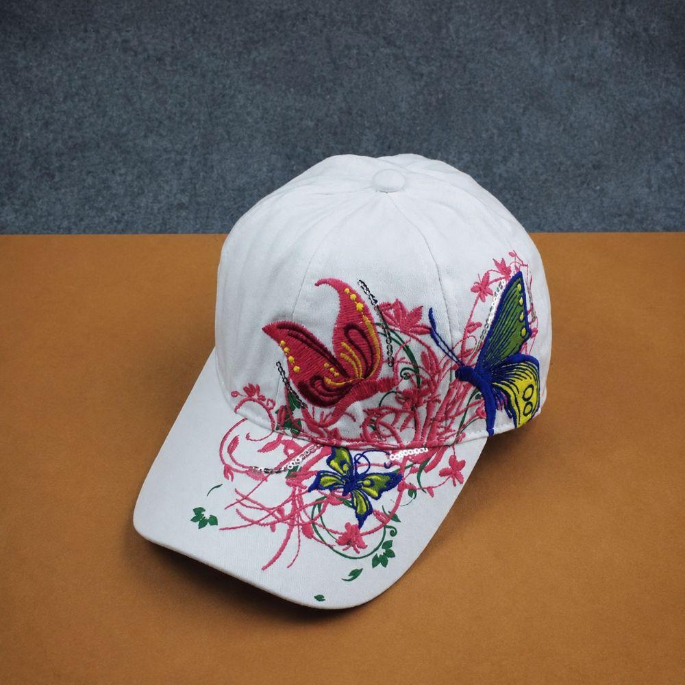 Atmungsaktive Blumen Schmetterling Stickerei Hut Verstellbar Damen Baseballkappe Sonnenhut Outdoor Reisen