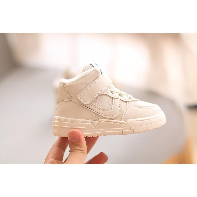Fashion Retro High-top Children's Sports Shoes Thin Velvet Winter Casual Soft-soled Toddler Shoes Little White Shoes