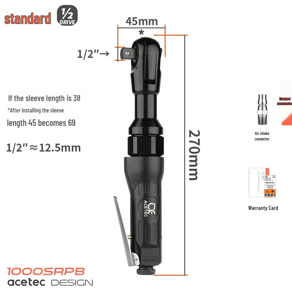 

ASTEQUE 90-Degree Pneumatic Ratchet Wrench - Large Torque Air Gun, Available in 1/2 , 3/8 , and 1/4 Sizes