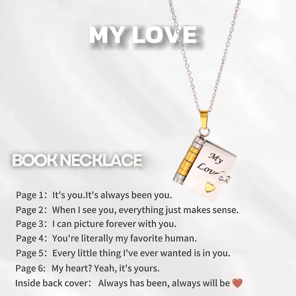 Engraved Titanium Steel Necklace - Fade-Resistant, Emotional Book Pendant, Women's Clavicle Chain Jewelry 
