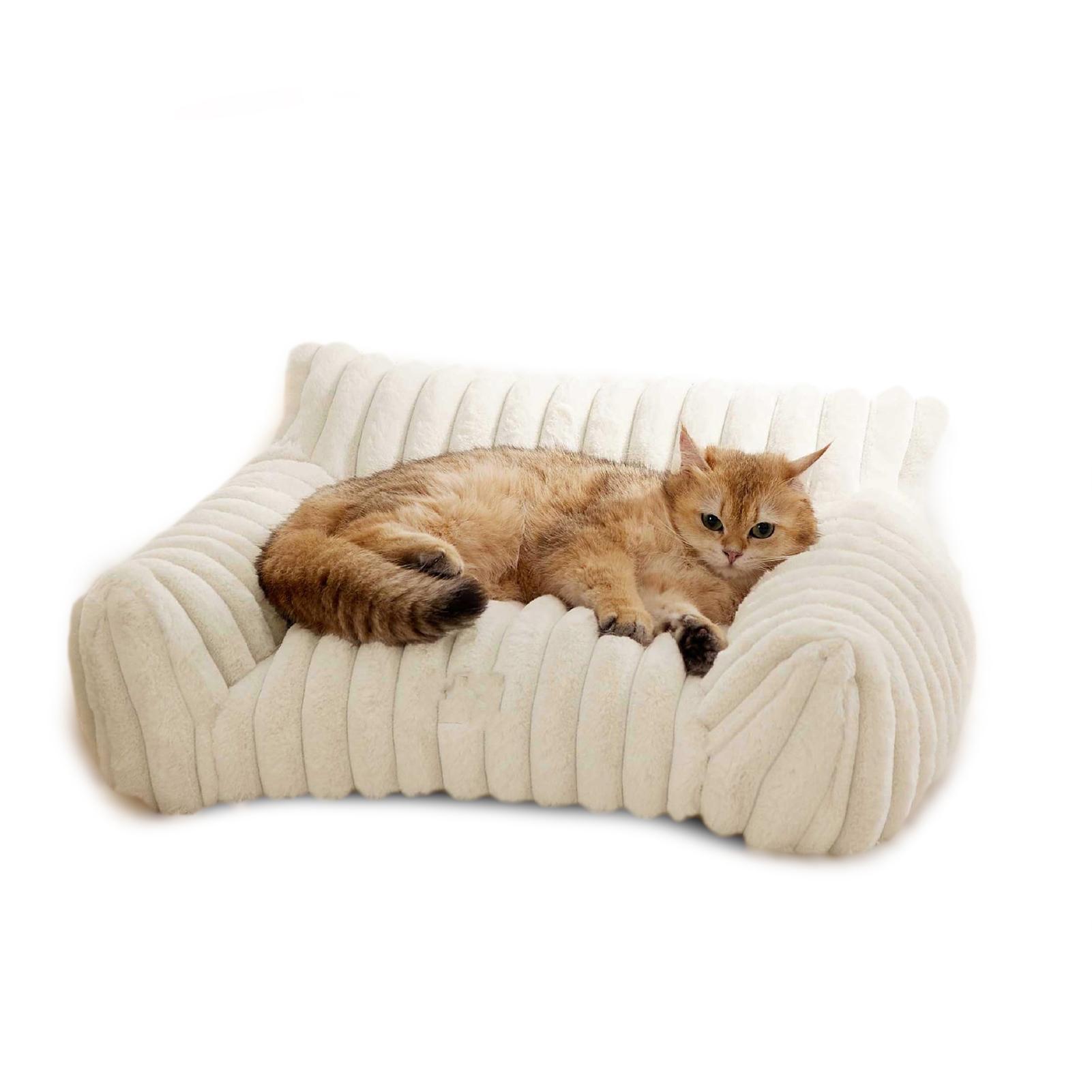 

Cat Couch Bed Cute Pet Bed for Small Medium Large Cats Dogs Fluffy Sofa Bed for Pet Indoor with Non-Slip Bottom & Washable Cover S белый