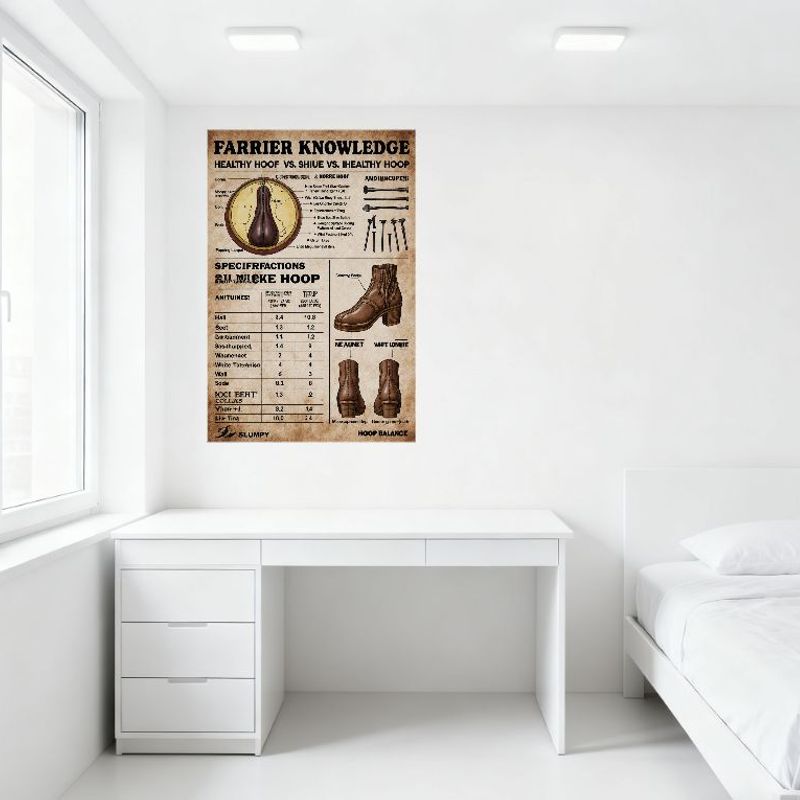 Vintage 'FARRIER KNOWLEDGE' Horse Hoof Health & Shoeing Infographic Metal Tin Sign Wall Decor for Stable Farm Man Cave Bar Home