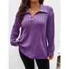 Autumn Winter New Solid Color Plus Size Women's Top V Lapel Long Sleeve Ribbed Brushed T-shirt Loose Casual