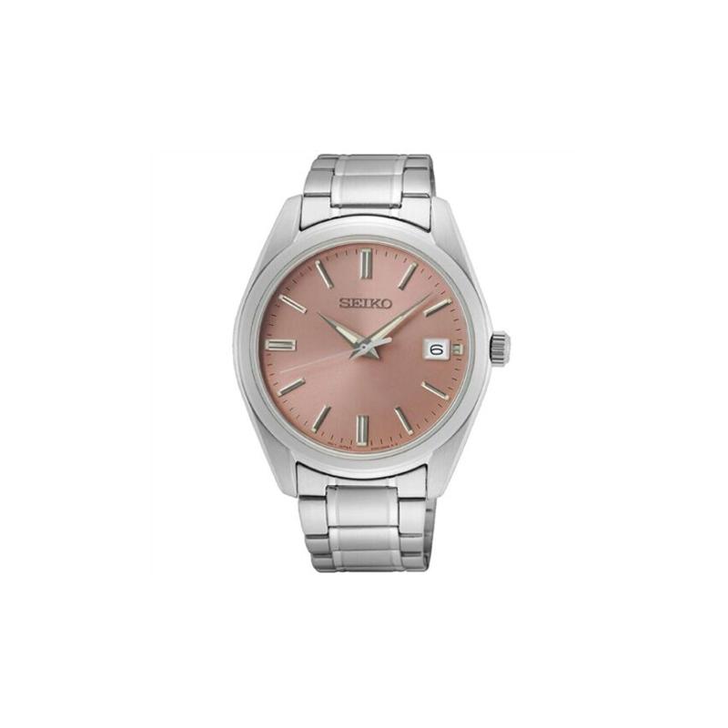 SEIKO 100 meters waterproof Quartz Steel Strap men s watch pink dial SUR529P1 синий
