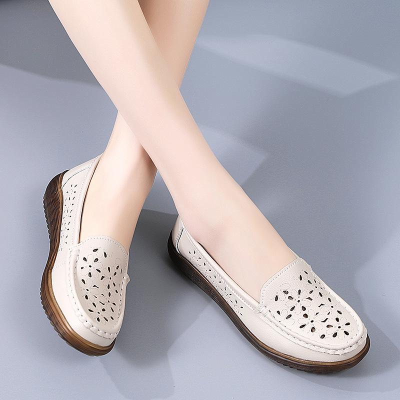 Women's Casual Mid-Heel Wedge Platform Shoes - Anti-Slip Leather for Spring/Autumn