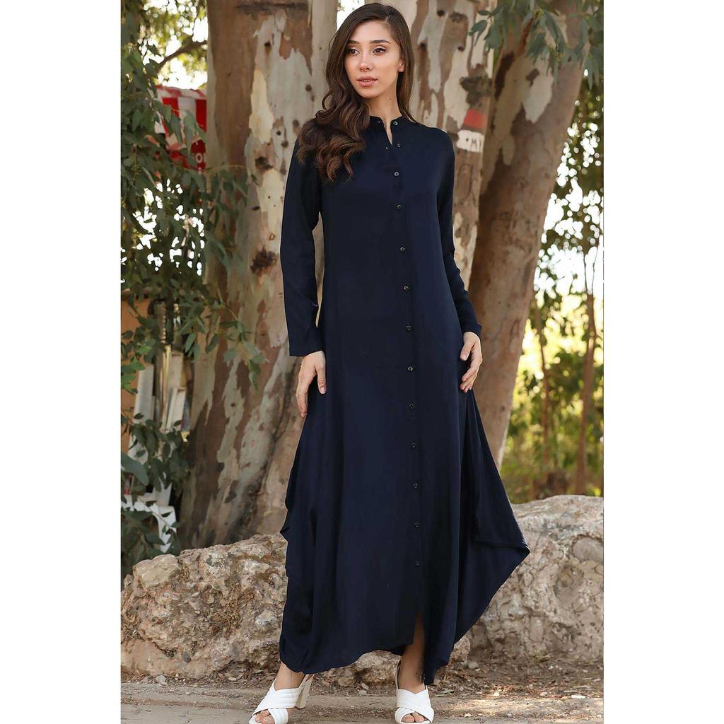 Buy Women Grandad Collar Shirt Dress at 