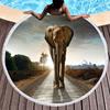 Wild Elephant Round Beach Towel,Microfiber Sand Resistant Beach Blanket,Soft Absorbent Quick Dry Portable Pool Towel Picnic Mat