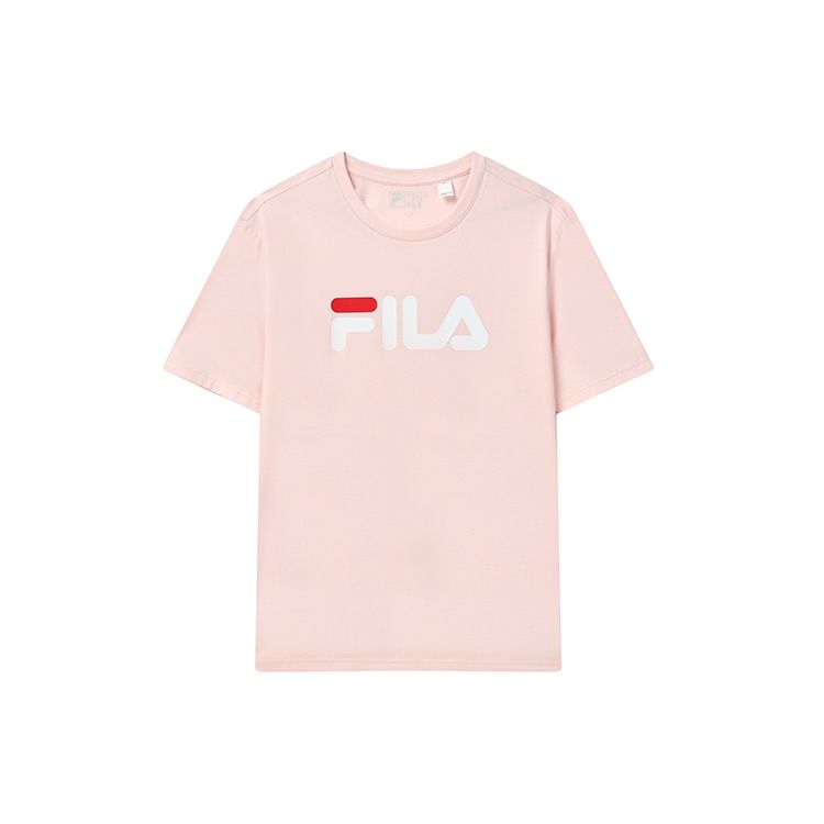 FILA Sports Leisure Large Logo Solid Color Cotton Printed Short Sleeve T-Shirt Unisex Tops Raspberry-Pink F51U228199FLP