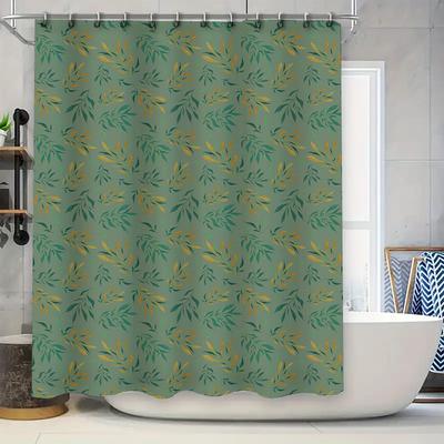 Green Leaf Shower Curtain Decorative Fabric Waterproof Bath Rug Bag For Home Decoration Green Yellow Pattern (180X180Cm)