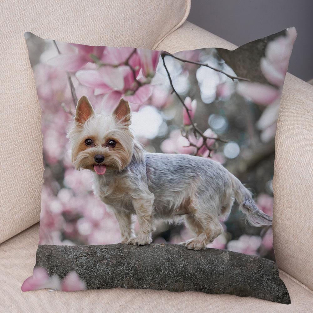 Cute Pet Animal Cushion Cover MINI Yorkshire Dog Polyester Pillowcase Decorative  Print  for Sofa Home Ca