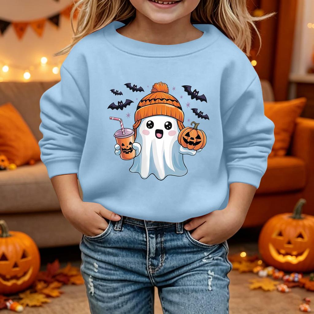 Kids Halloween Printed Long Sleeve Loose Fit Hoodie Pullover for Costume Party