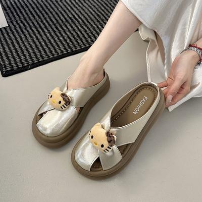 Small Girl Cute Cool Slippers Woman 2025 Summer New Wear Thick Bottom Non-slip Stepping On Shit Feeling Bag Head Drag