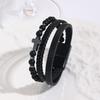 Mens Leather Braided Bracelet With Natural Stone Beads Tiger Eye Zinc Alloy Magnetic Clasp Cross Charm