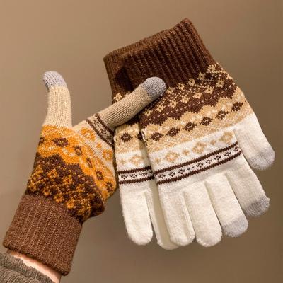 Fair Isle Stijl Touchscreen Jacquard Split Vinger Wollen Gebreide Handschoenen voor Vrouwen Om Warm te Blijven in de Winter Rijden Vriezen en Kou Veelzijdig
