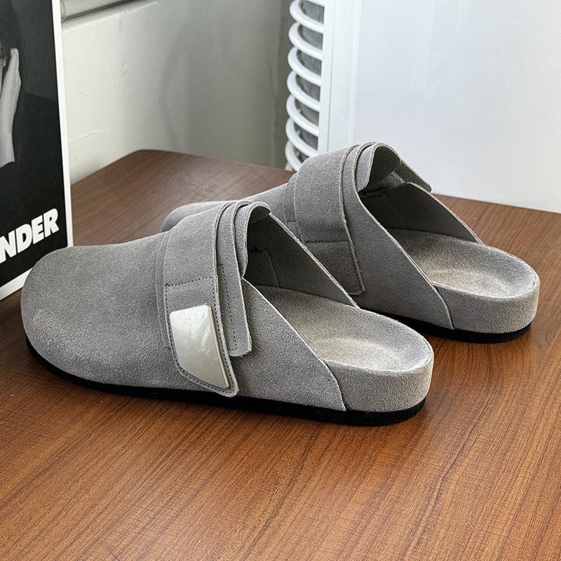 Soft-soled lazy loafers men's one-pedal big-headed casual slippers versatile Boken shoes 59901 gray-W