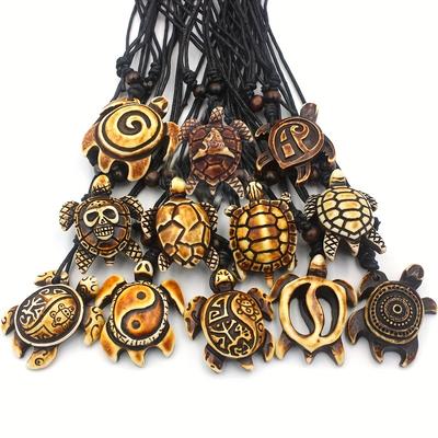 Vintage Turtle Pendant Necklaces Boho Resin Carved Turtle Jewelry, Unisex Daily & Gift Giving Necklace, Halloween Suitable, All-Season Wear