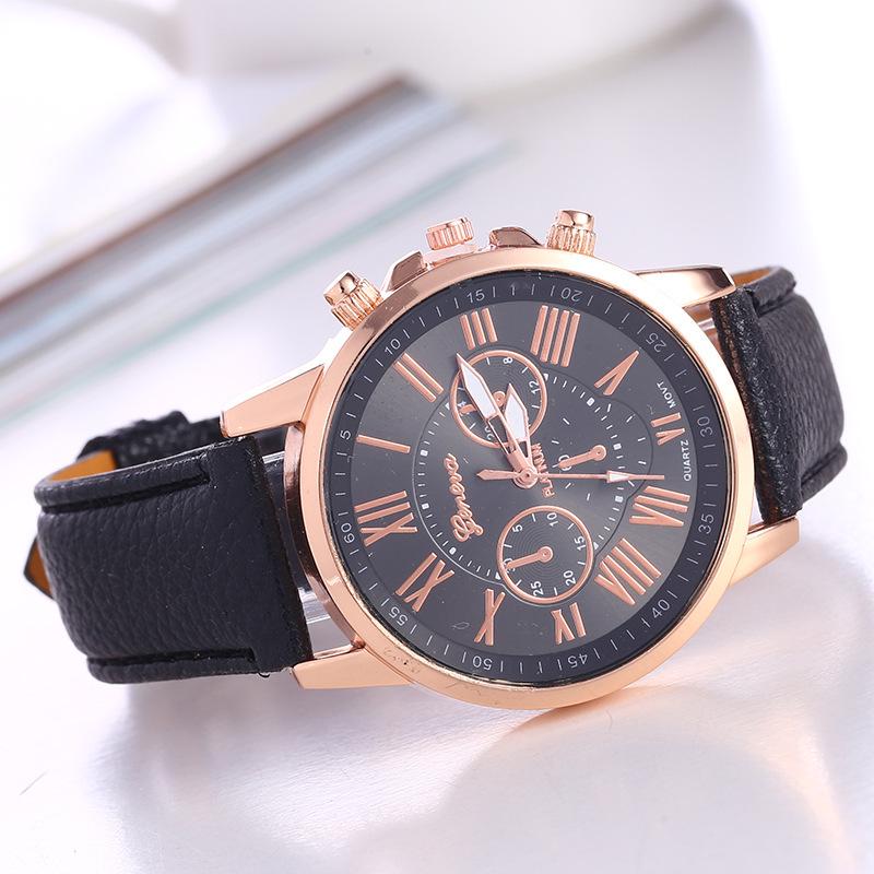 Women’s Fashion Rose Gold Quartz Watch with Multi-Color Leather Strap