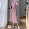 Knit Puff Midi Long Pink Limited Stock J-Scott Women's Dress, Pleated, Sleeves, Length, A-Line, Sleeves, (JS119-PK-M) -