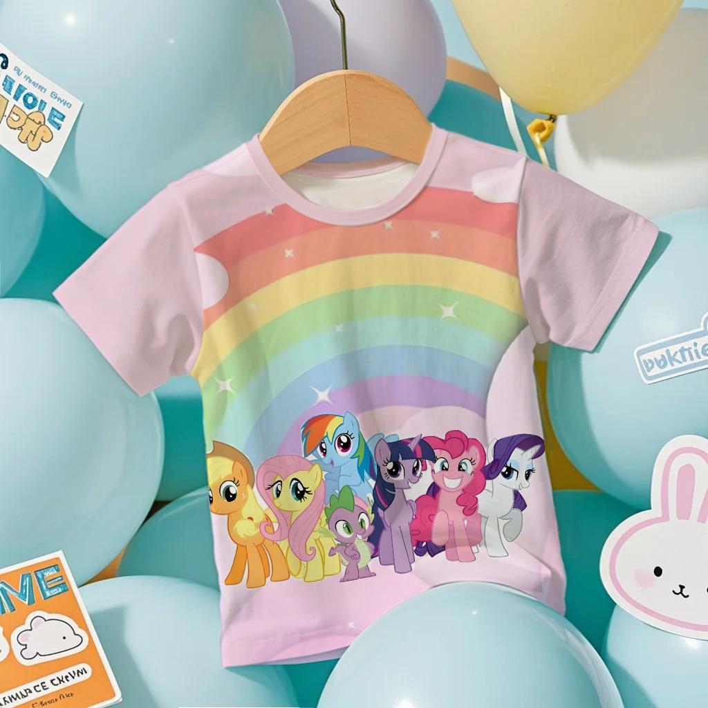 2026 My Little Pony Boys Girls Family Kids T-shirt Tops Summer Comfortable and loose-fitting versatile T-shirt