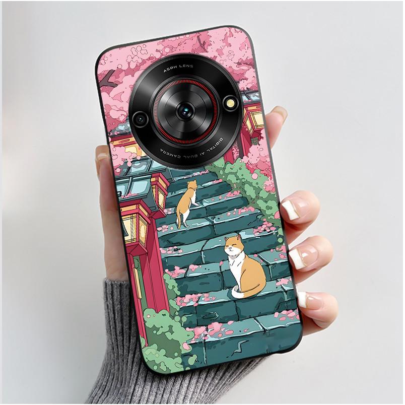 Cute Cartoon Case For ZTE Blade A75 5G/Nubia Focus 5G/Nubia Calf 5G Printing Shell Protective Cover Soft Silicone Black Casing