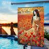 2D Flat, 1pc Floral Field Woman Wall Art - Tinplate Metal Sign Painting, 20.32x30.48 cm Indoor/Outdoor Hanging Decor, Vibrant Re