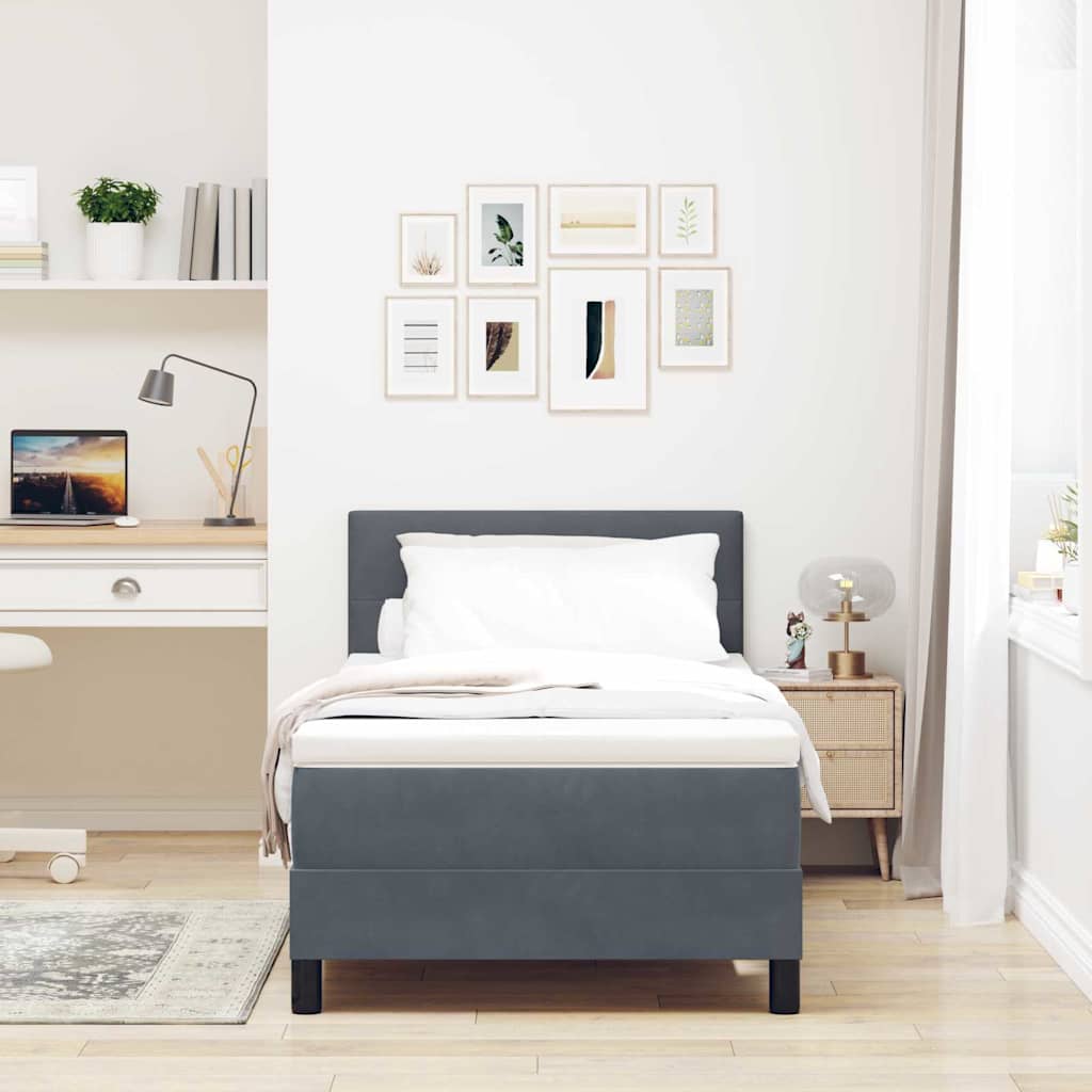 LED Box Spring Bed with Mattress Dark Gray 90 x 190 cm Velvet