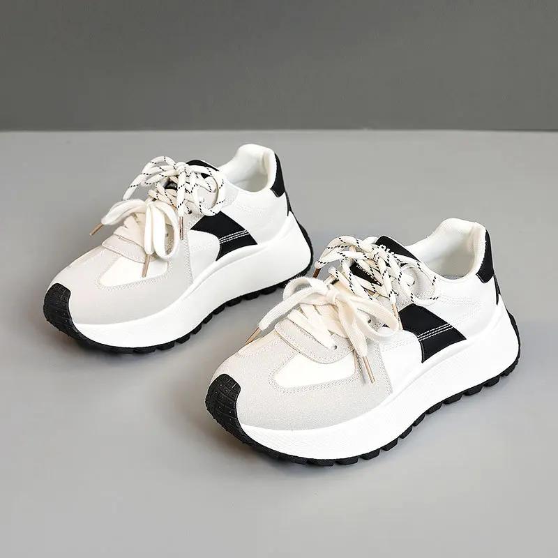 Módní dámské robustní kožené tenisky Nová móda Mix barev Platformové sportovní boty Dámské ležérní silná podrážka Běžecké boty Zapatos Mujer