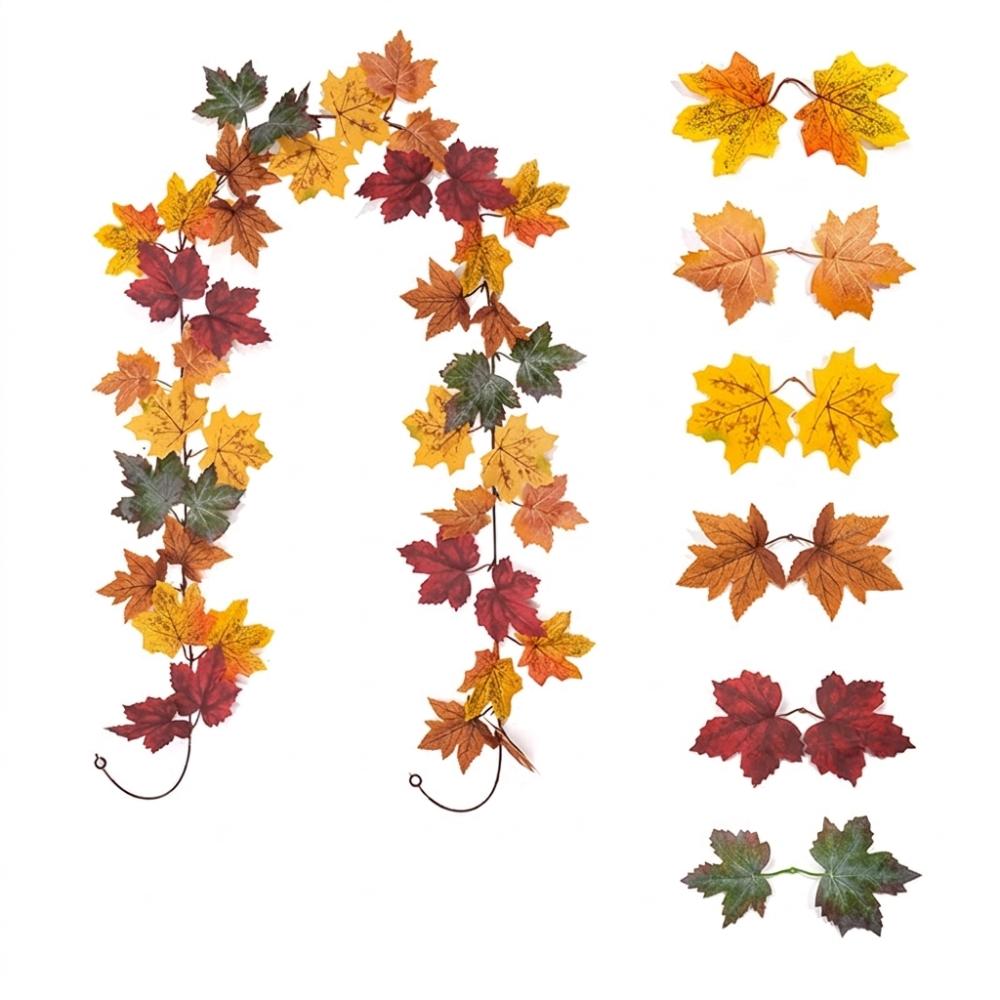 Vibrant Autumn Leaf Hanging Vine Flexible Faux Fall Leaves Strings Outdoor Decor