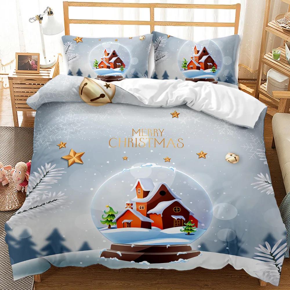 Christmas Duvet Cover Set Holiday Twin Bedding Set with Santa Print for Kids Teens Double Queen King Size Polyester Qulit Cover