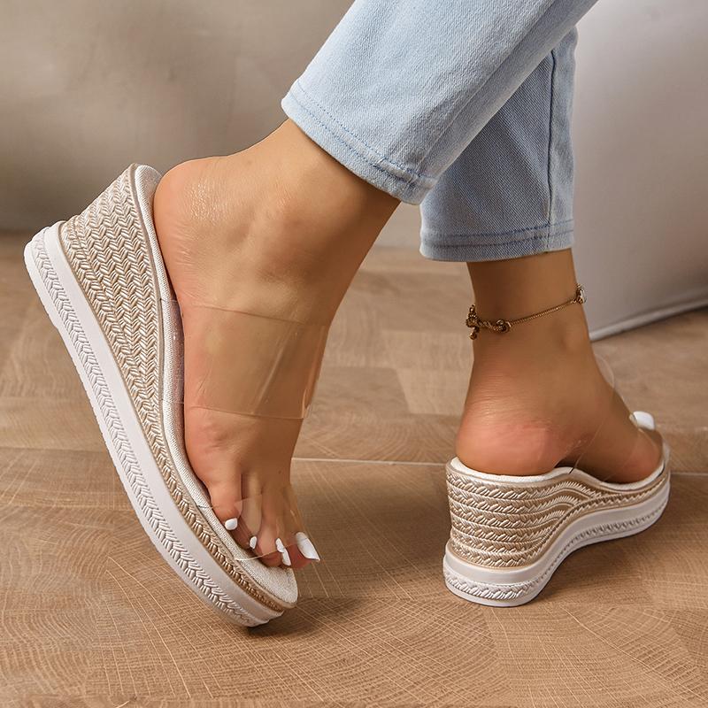 Sandale transparente cu toc platforma din PVC pentru femei, vara, papuci groși cu platformă, anti-alunecare, talpă groasă, sandale de plajă