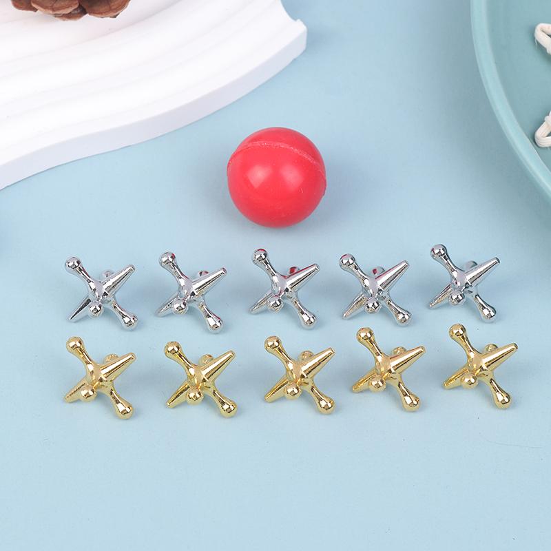 11Pcs/Set Metal Jack Game Retro Game With 10 Metal Jacks And 1 Balls Nostalgic Toys Intellectual Stress Relief Toys