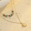 GEMCHIC Women's Natural Stone Beaded Necklace Stainless Steel Sun Pendant Dainty Layered Vacation Necklace