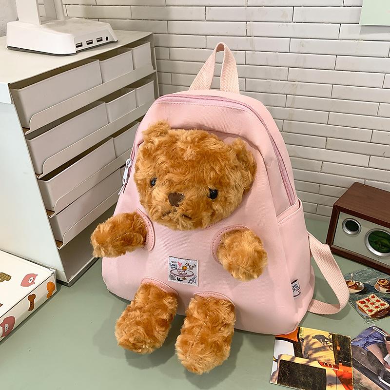 School Bag High Value Cute Cartoon Bear Doll Backpack Color Design Casual Simple