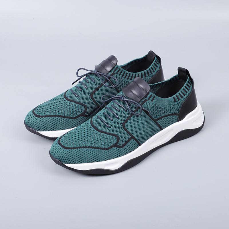 

Модные мужские плоские повседневные кроссовки, дышащие и удобные, из вязаного полотна и натуральной коровьей кожи, легкая мягкая уличная мужская обувь 38 зелёный