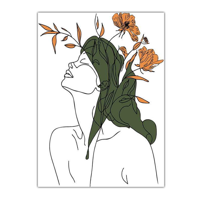 Abstract Wall Art Botanical Line Flower Woman Figure Canvas Painting Modern Style Poster Prints Bedroom Living Room Wall Decor