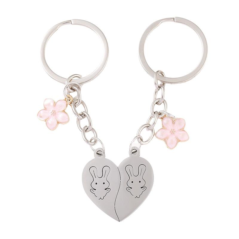 2Pcs/Set Couple Keychain Cute Love Heart Stitching Pendant Friendship Keychain Car Key Bag Jewelry Accessorie