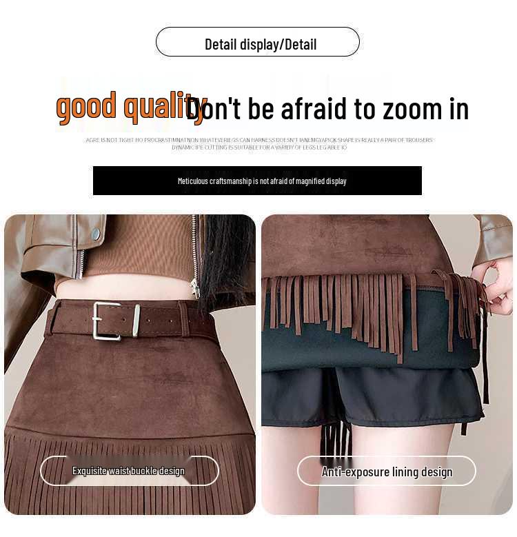 Autumn/Winter High-Waisted Suede Tassel Midi Skirt - Fashionable & Versatile