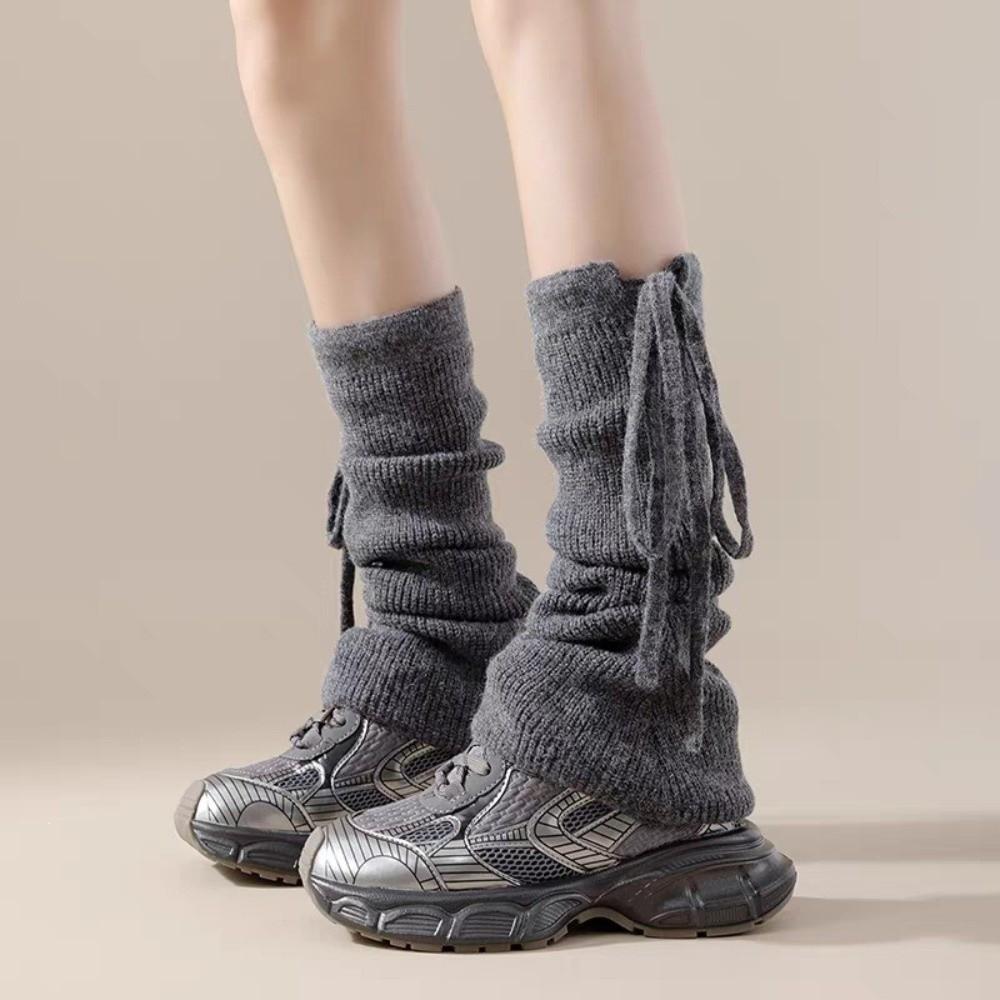 1Pair Stretchy Material Slouch Leg Socks Solid Color Drawstring Leg Warmers  Winter